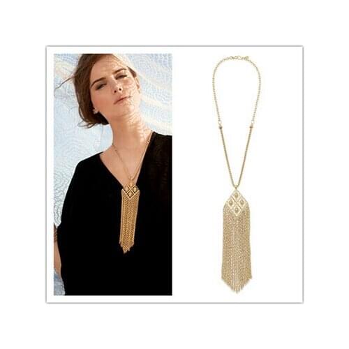 Boho jewelry Gothic Geometry Long Alloy Tassel Necklace Wintage Filled Necklaces & Pendants