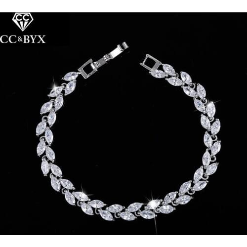 CC Bracelets For Women Luxury Crystal Shine Leaf Design Rhinestone Bangle Wedding Accessories Bridal Engagement Jewelry S0034