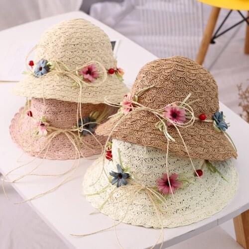 Children Sun Hat Beach Hat Kids Summer Straw Hat Wreath Sun Protection Hat for Girls Boys Vintage Cap Baby Bucket Hat