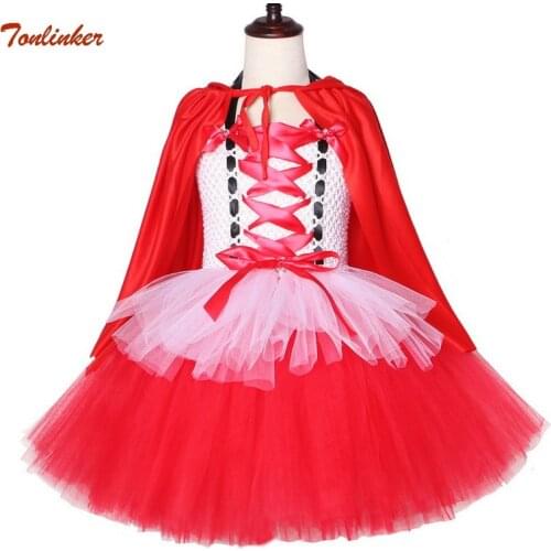 Halloween Costumes For Girls Princess Little Red Riding Hood Tutu Tulle Dress And Cloak Child Kids Christmas Cosplay Costume