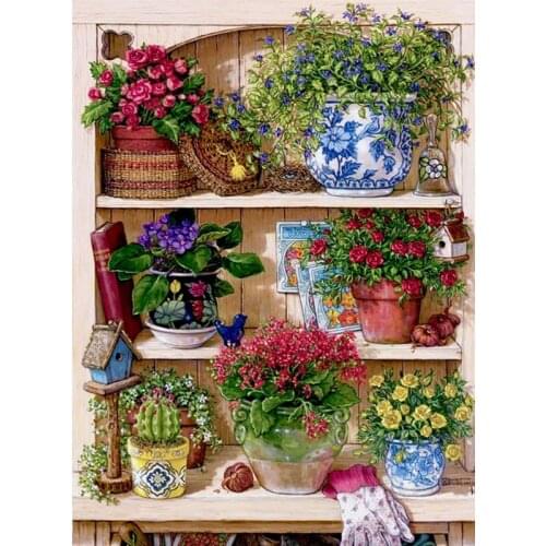 Painting By Numbers DIY Dropshipping 40x50 50x65cm Bookcase Potted Flowers Flower Canvas Wedding Decoration Art picture Gift