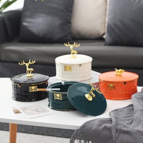 Nordic Elk Cigar Ceramic Ashtray Personality Creative Customization Cute Room Decoration With Cover Household Decor