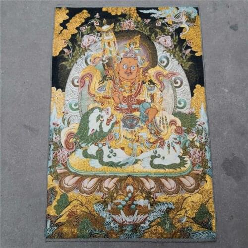 China old Tibet silk Thangka like hanging painting fengshui Tibetan God of fortune Buddha statue