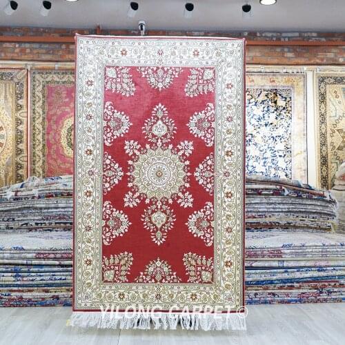 YILONG 3'x5' Tabriz silk carpet red handmade exquisite vantage Turkish silk rugs (LH847B3x5)