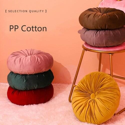 Candy Color Pleated Solid Seat Cushion Velvet Fabric Back Cushion Sofa Bed Pillow Pouf Throw Home Sofa Decor 35cm