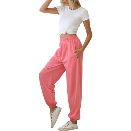 Women Leggings Solid Color Elastic Waist Loose With Pocket Home Leisure Motion Gym Wild Yoga Pants Casual Sportswear