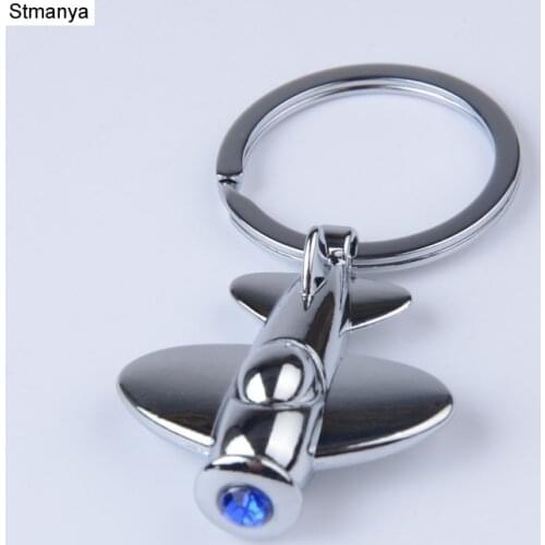 Good quality metal Keychains Mini fighter Pendant Bag Accessories Rhinestones aircraft Car Keychain New Key Chain K1732