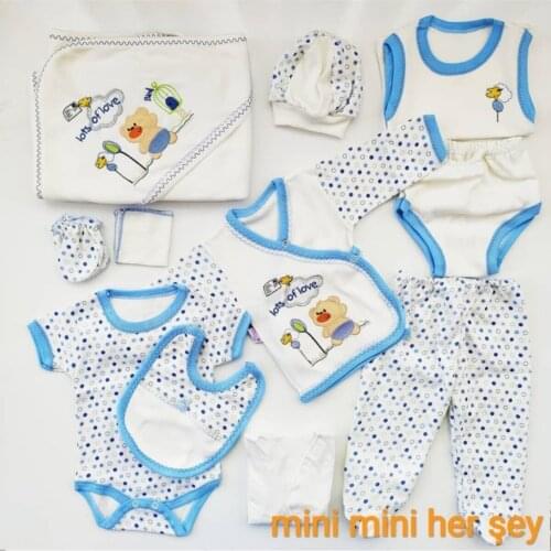 Teddy bear Embroidered 11 Piece Cotton Baby Hospital Output Newborn The Zibin Set Blue Soft to 100% Cotton Baby Gift Baby Set 0-3 month