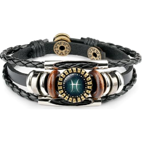 Multilayer Leather Bracelet 12 Constellation Zodiac Mens Womens Braided Bracelets Leo Scorpio Zodiac Icons Virgo Jewelry