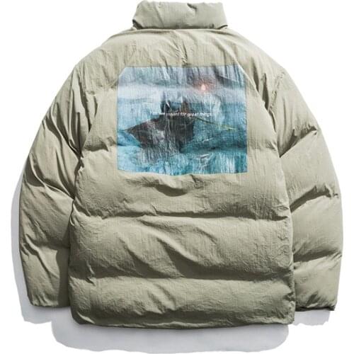 Hong Kong Style Youth Printing Couples Stand Collar Quilted Cotton Cloth Mens 2020 Winter New Fashion Brand Thick Coat