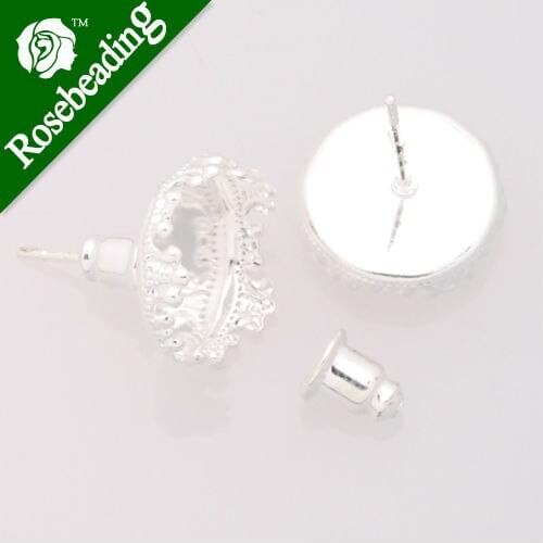 New brand Silver plated stud earring with a 12mm bezel,earring blank,fit 12mm glass cabochon;sold 50pcs/pkg