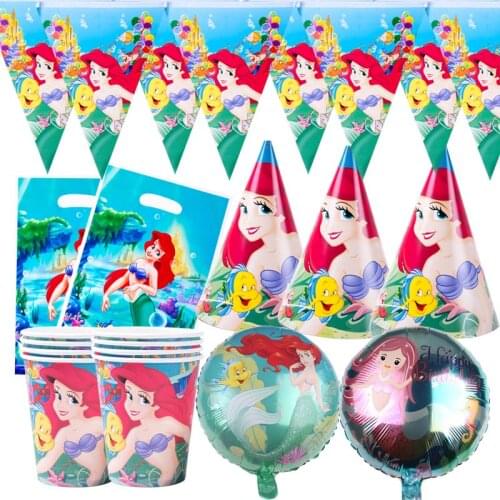 Disney Little Mermaid Disposable Tableware Birthday Party Supplies Stickers Festival Decoration Event Favor Gender Reveal Girls