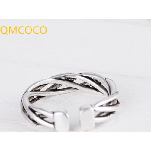 QMCOCO 925 Silver Twisted Lines Irregular Open Adjustable Ring Fashion Vintage Ring Fine Jewelry Gifts For Women 2021 New Style