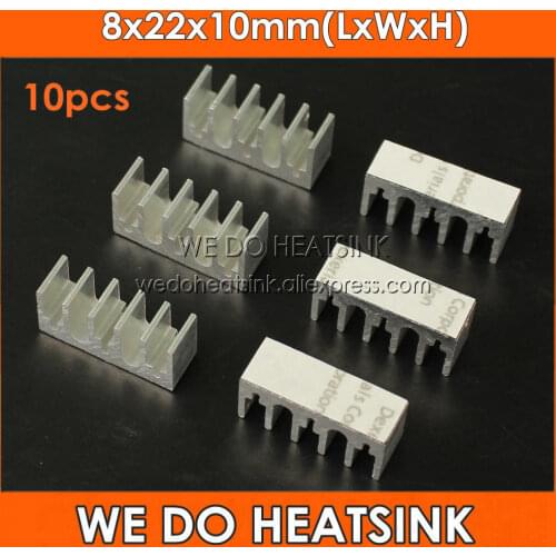 10pcs 8x22x10mm Extruded Aluminum Cooler Heatsink With Thermally Tapes For DIP