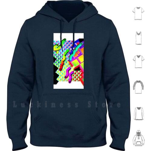 80s Funky Design Hoodies Long Sleeve Vaporwave Neon Memphis Design 1980s Memphis Style Colorful 80s 80s