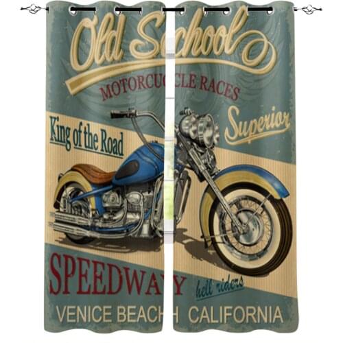 Vintage Motorcycle Poster Window Curtains for Living Room Luxury Kitchen Bedroom Drapes Home Decor Backdrop Curtain