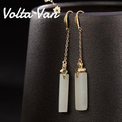 Volta Van Vintage Drop Earrings 925 Sterling Silver 2021 New Pendientes Plata Geometric Jade Elegant Fine Jewelry Earrings