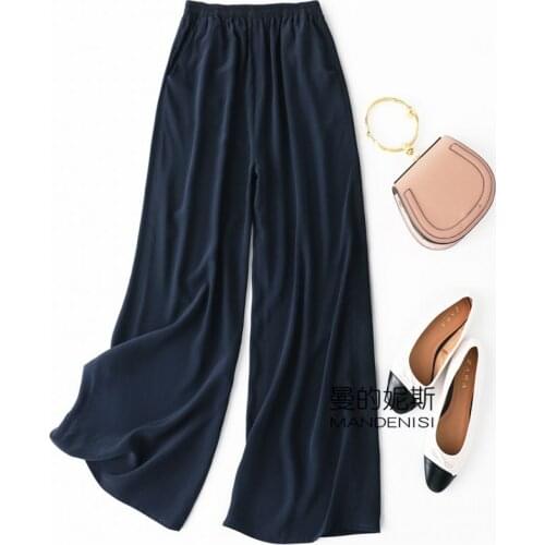 Womens 100% Pure Silk Thin Loose Type Long Pants Trousers beige black navy MM002