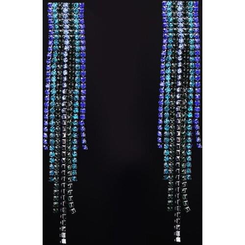 Fashion Rhinestone Boho Multicolor Dangle Drop Earrings Handmade Big Long Ethnic Tassels Earrings For Women Jewelry Party