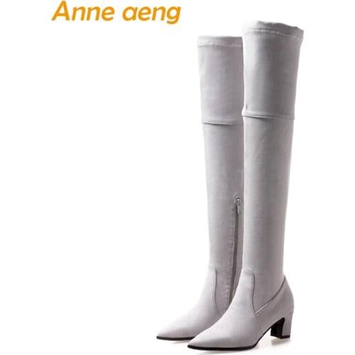 2018 New Winter Women Over-The-Knee Boots High Heel Pointed Toe Zipper Sexy Ladies Women Shoes Gray Thigh High Boots Big Size