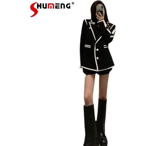2021 Fall New Black and White Contrast Color Striped Blazer French Single-Breasted Casual Suit Jacket for Women Bleizer De Mujer