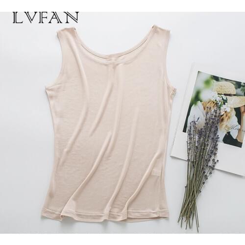 Natural silk womens vest summer sleeveless silk knitted comfortable fabric new tank top short Comfortable LVFAN Y009