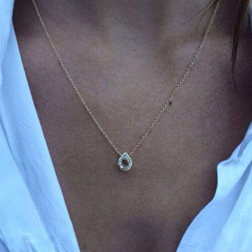 Waterdrop Necklace Women Bohemian Style Point Zircon Pendant Chain Necklace Womens Jewelry Accessories Collares Kpop