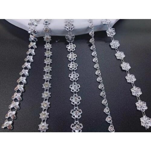 1Yard Rhinestone Plastic Chain silver Sew On Trim for DIY Wedding Costume Applique Jewelry Craft Accessories