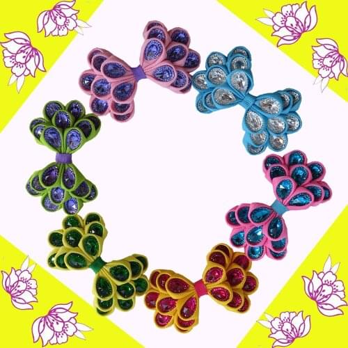 16pcs Hand Customize Hair Accessories High Grosgrain Ribbons teeth alligator clip 3.5" Crystal Bow Free Shipping For Girl /Wome