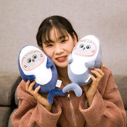 28cm Cute Cat Face Shark Plush Toy Stuffed Animal Soft Plush Funny Smile Shark Pillow Kids Girls Toys Birthday Gift for Children