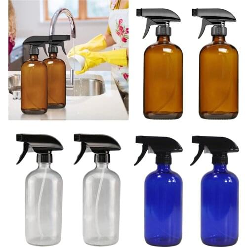 2x 250/500ml Boston Round Empty Glass Spray Bottles Cleaning Products + Trigger Sprayer Mist and Stream Settings