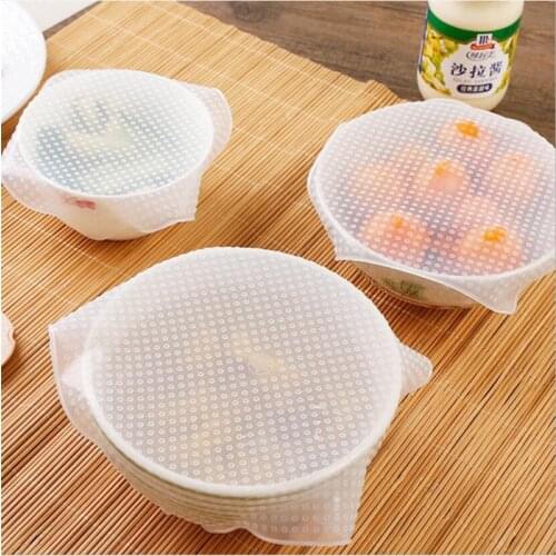 4Pcs Food Grade Keeping Food Fresh Wrap Reusable Super Stick Silicone Food Wraps Seal Vacuum Cover Stretch Lid Kitchen Tools