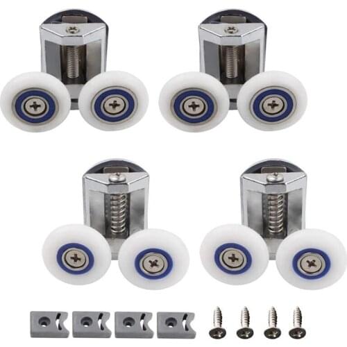 4Pcs Shower Door Rollers 26mm Zinc Alloy Shower Door Fixing Pulleys Bathroom Replacement Kit (2 Top+2 Buttom)