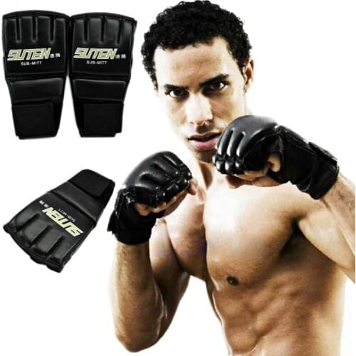 PU Leather Boxing Gloves Men Half Finger Muay Thai Gloves MMA Kick Boxing Training Boxing Mittens Tactical Gloves 1 Pair