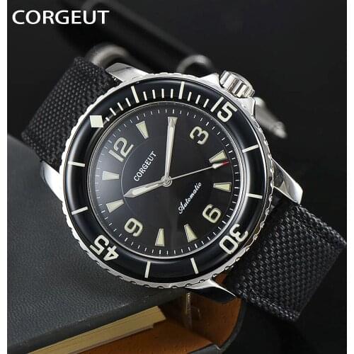 CORGEUT45mm Automatic Mechanical wristwatches Business Clock Luxury Brand luminous horloges sport Nylon Strap Watch Мужские часы
