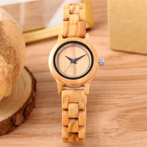 Trendy Women Wood Bangle Watch Quartz Wristwatch Minimalist Display Round Dial Folding Clasp Ladies Full Wooden Watches Gifts