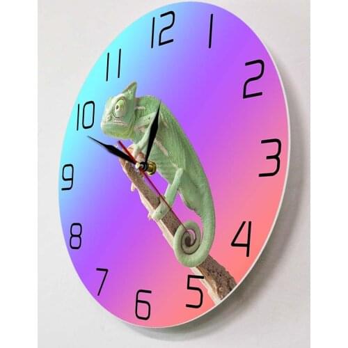 Wildlife Home Decor Chameleon Animal Wall Clock Quartz Movement Timepieces Lizard Reptile Round Clocks For Bedroom Living Room