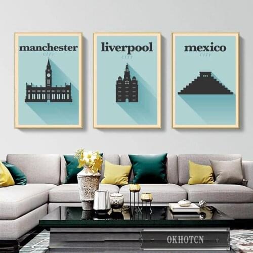 Travel City Posters and Prints Retro Blue Background Canvas Painting Wall Art Modular Pictures Nordic Home Decoration
