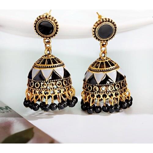 Ethnic Black Geometric Gold Bell Turkish Earring Women Vintage Fantasy Earrings Indian Jewelry Boucles D'oreille