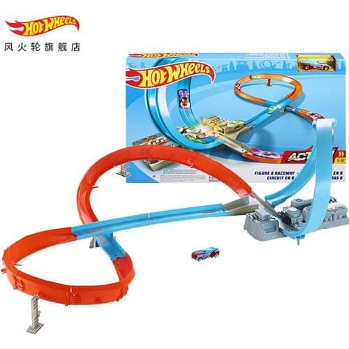 Hot Wheels GGF92 Action Figure 8 Raceway Set Straight Acceleration Car Toy Children Educational Building Hotwheels Model Gift