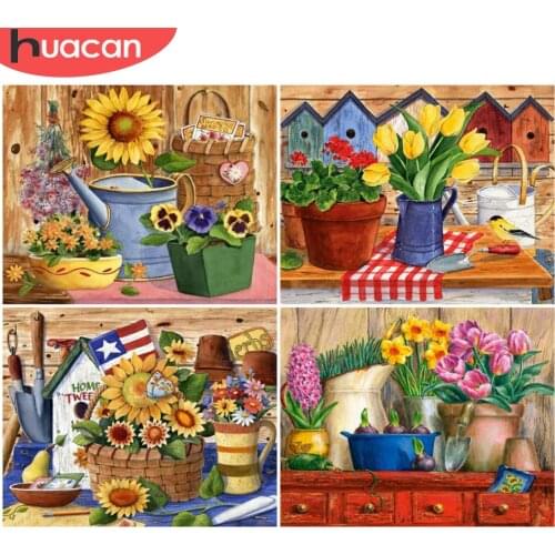 HUACAN Oil Painting By Numbers Sunflower Kits For Adults Handpainted DIY Coloring By Number Flower Home Decoration