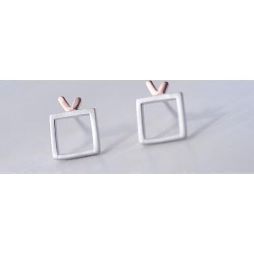 Creative Double Colors TV Antenna Personality 925 Sterling Silver Jewelry Fashion Square Simple Exquisite Stud Earrings SE534
