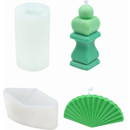 Round Ball Cuboid Silicone Candle Mold Diy Fan Shape Rectangle Aroma Bubble Soap 3d Stereo Decor Plaster Supplies