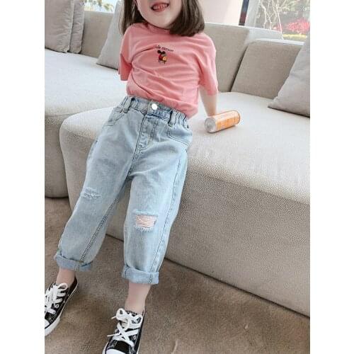 Girls Fashion Jeans Children Summer Style Ripped Pants Kids Casual Trousers Kids Clothing For 3-8 years old