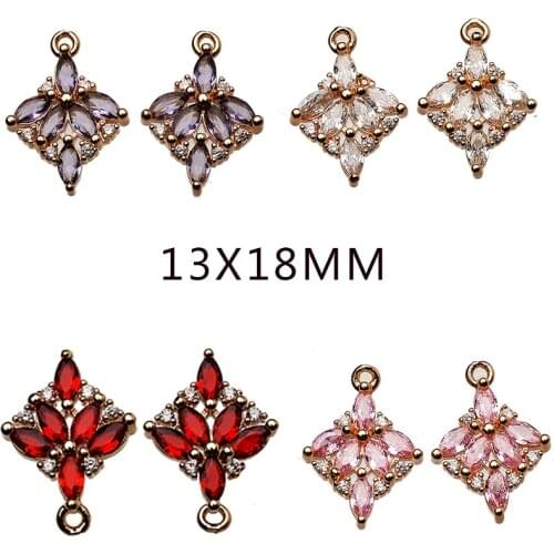 Newest 4p Fashion sparking Zircon crystal Charms Pendant connector diy necklace Earring accessory Jewelry eardrop Making Finding