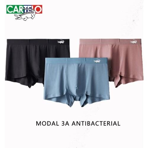 CARTELO Modal Mens Antibacterial Underwear Male Soft Panties Breathable Sumer Shorts Men Soild Boxers Underpants L-5XL 3pcs