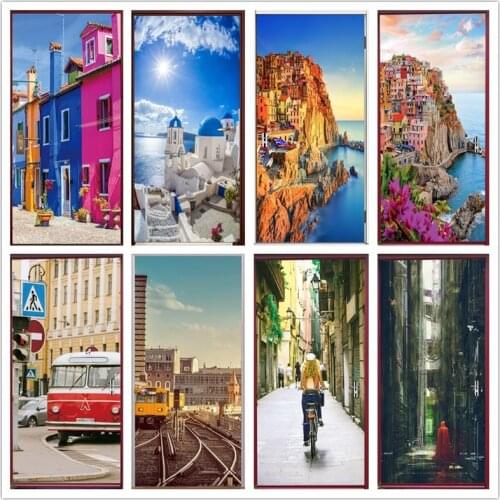 Modern City Building Door Mural Home Decor 3D Print Furniture Wall Renovation Vinyl Self Adhesive Wallpaper Living Room Bedroom