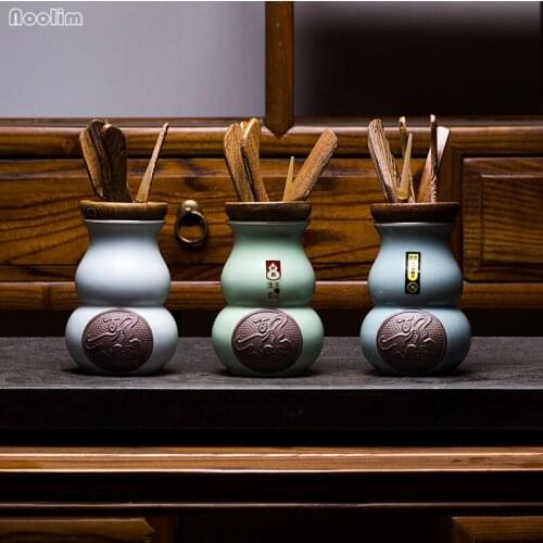 NOOLIM 6Pcs/Set Ceramic Kiln Ebony Six Gentlemen Teaset Accessories Creative Spoon Strainer Needle Teahouse Tools Combination