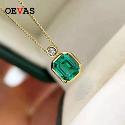 OEVAS 18K Gold Plated 100% 925 Sterling Silver Real 1.3 Carats Lab Grown Emerald Perfume Bottle Pendant Necklace Fine Jewelry