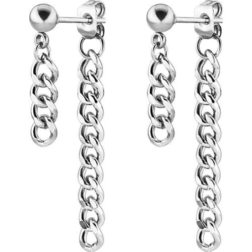 Wholesale Jewelry -- Stainless Titanium steel Black Long Chain Tassel Drop Earrings For Men Women Fashion Jewelry